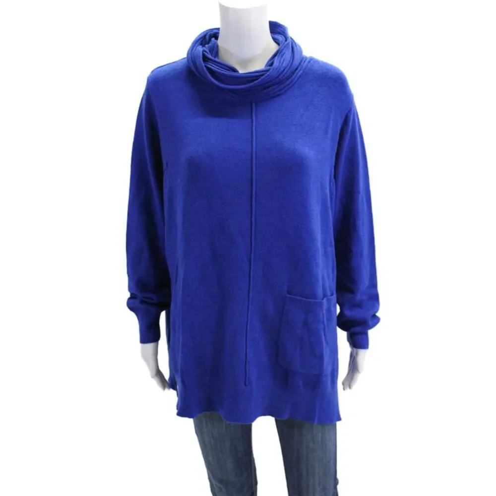 Renuar Womens Turtleneck Long Sleeve Medium Knit Sweater Solid Blue Size XS